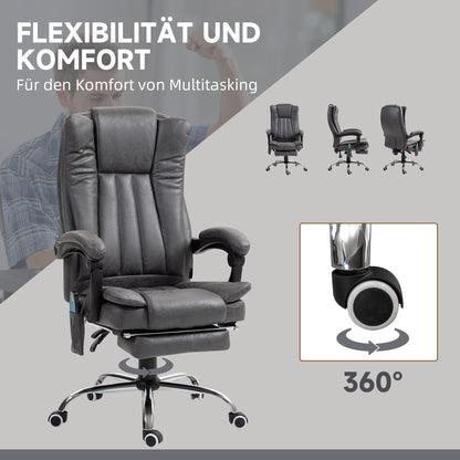 Vinsetto Chefsessel mit Massage- und Wärmefunktion، Fußstütze، verstellbar، مكرر 120 كجم، غراو
