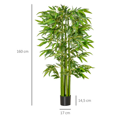 HOMCOM Künstlicher Bambus groß 160 cm Kunstpflanze, Kunstbambus, Plastik Künstliche Pflanzen im Topf, Fake Plant wie echt für Wohnzimmer Schlafzimmer Büro Garten Moderne Dekoration Geschenk