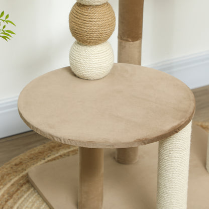 PawHut Kratzbaum mit 2 Etagen, Spielball, Kratzstämmen, Kratzkugeln, bis 7 kg, 56 x 54 x 86 cm, Braun
