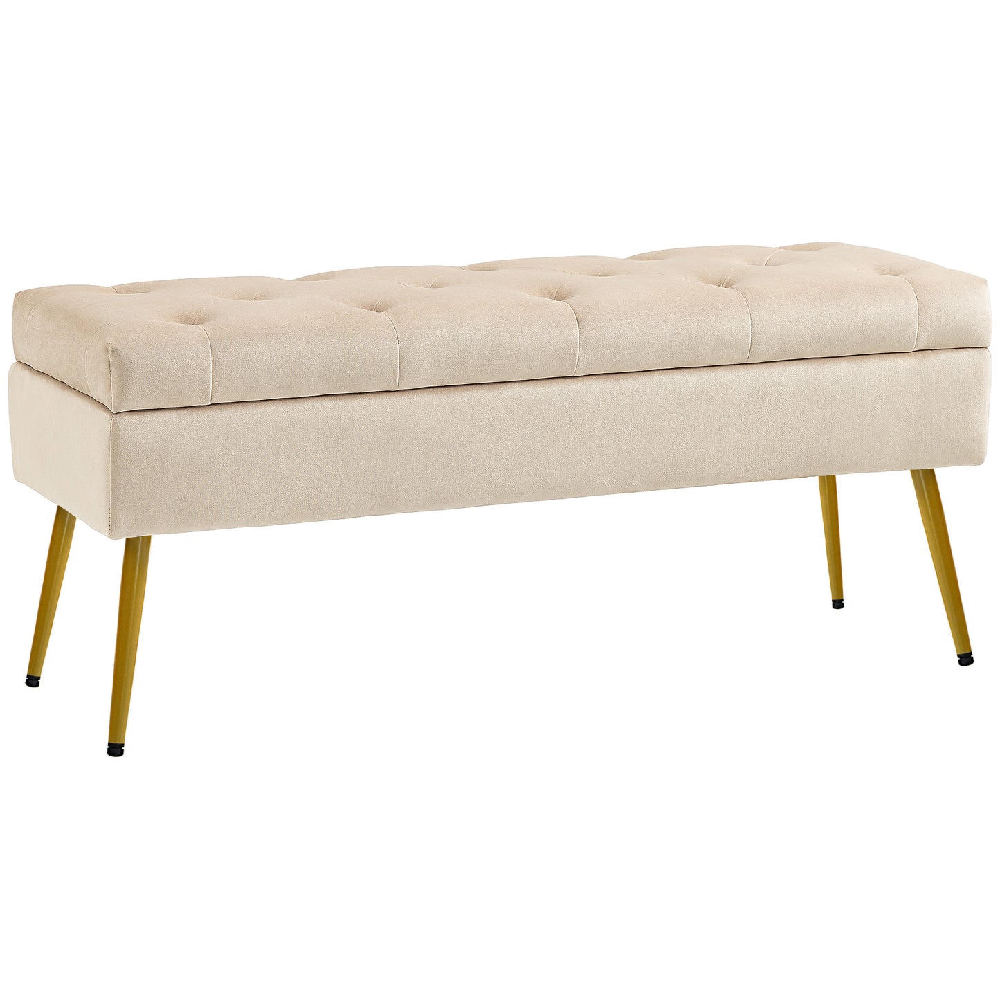 HOMCOM Stauraum-Sitzbank in Samtoptik, gepolsterter Fußhocker mit getuftetem Design, Metallrahmen, 102 x 35 x 43 cm, Beige