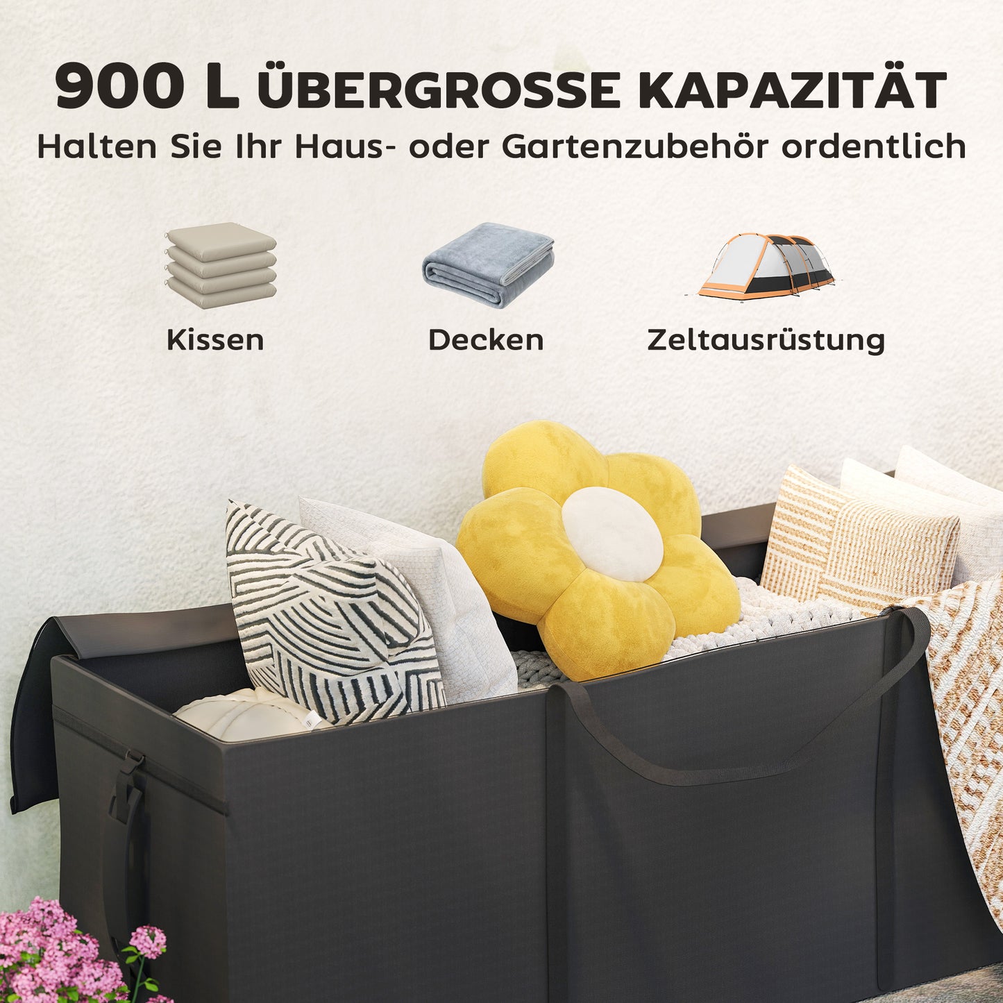 Outsunny Aufbewahrungstasche Gartenpolster, Auflagentasche, Schutzhülle mit Tragegriff Reißverschluss 200x60x75 cm, Schwarz