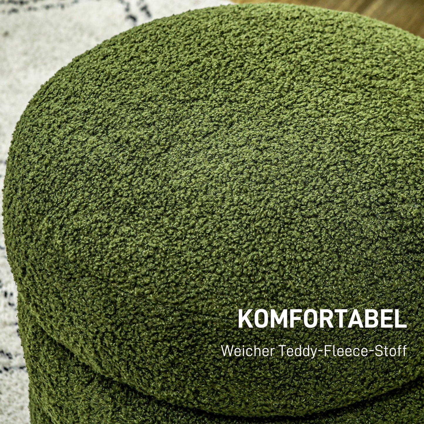 HOMCOM Hocker, rund, Teddyfleece, bis 120kg, Φ40x45H cm, Grün