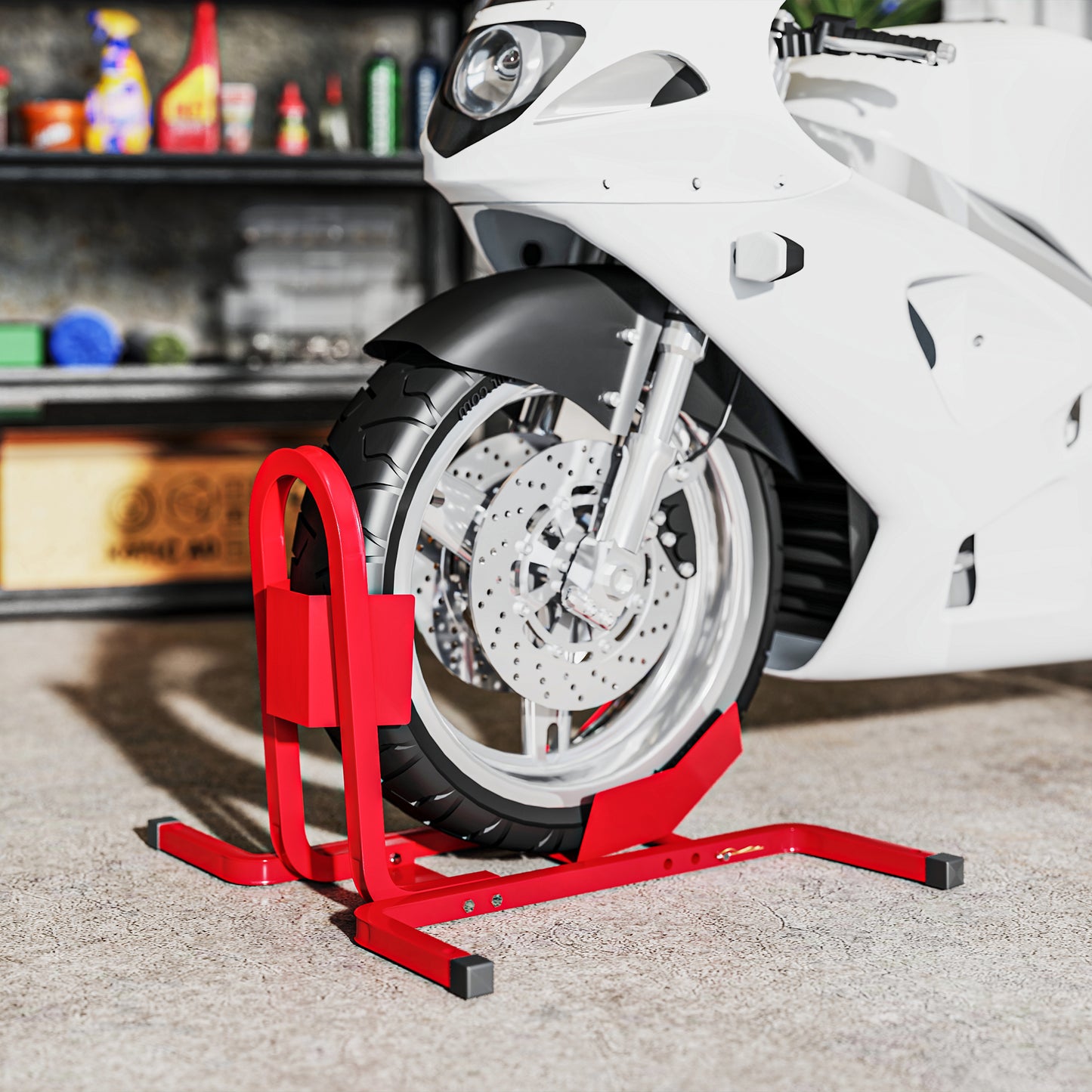 HOMCOM Motorradständer für 17-21", 430-530 mm Vorderrad, einstellbar, aus Metall Rot