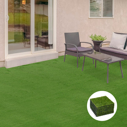 Outsunny Kunstrasen, naturgetreu, Drainagefunktion, 6,5 K Fasern/m², 25mm Höhe, 10-er Set je 30x30cm, Grün