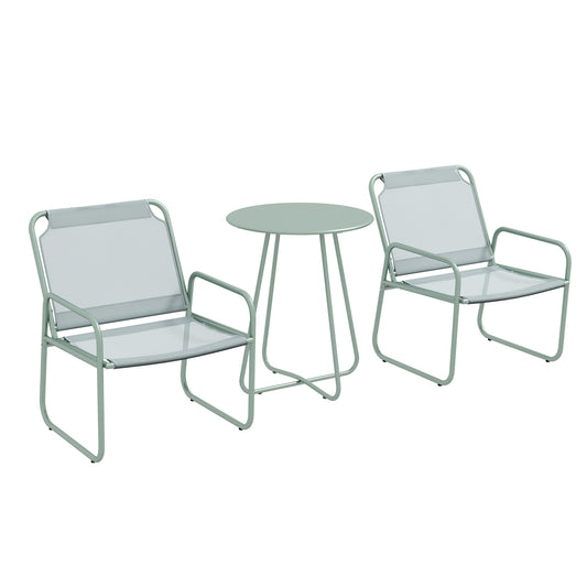 Outsunny 3-teiliges Gartenmöbelset, 2 Stühle mit atmungsaktivem Stoffbezug, 1 runder Tisch Ø60 cm, Grün