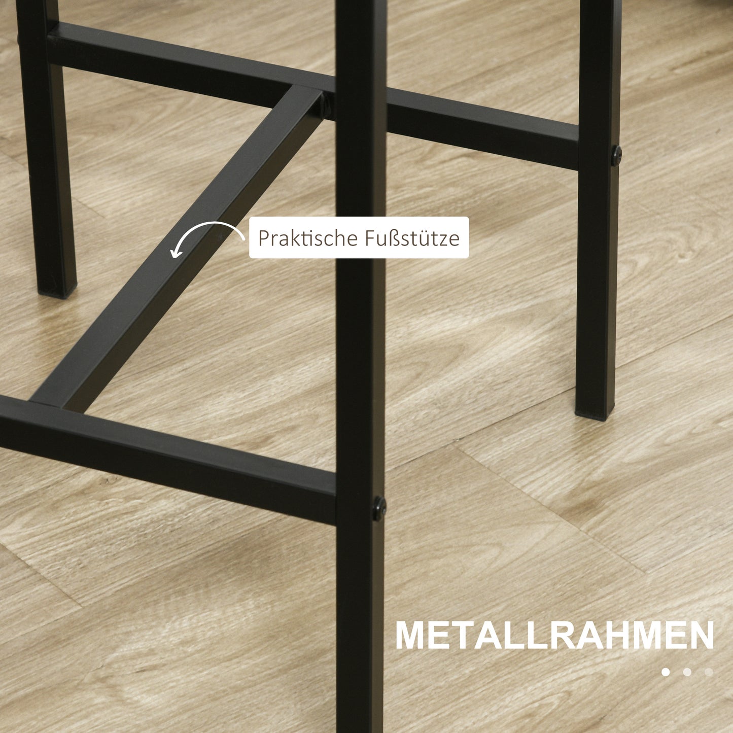 HOMCOM 3-teiliges Bar-Set, Stehtisch, 2 Stühle, MDF, Metallrahmen, wasserfest, Braun