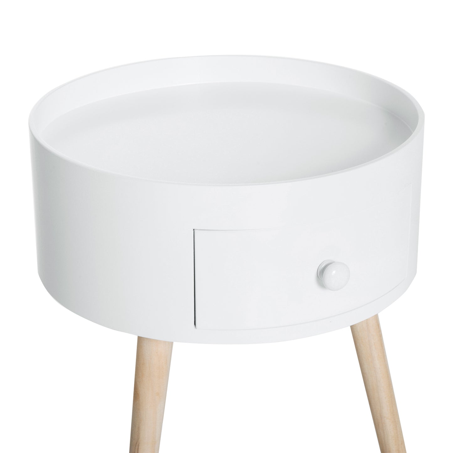 HOMCOM Couchtisch mit Schublade, rund, Skandi-Design, Schutzrand, Holz, Ø38 x H45 cm, Weiß