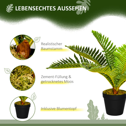 HOMCOM Kunstpflanze, Tropische Palme, inkl. Übertopf, 50 cm, Grün + Schwarz