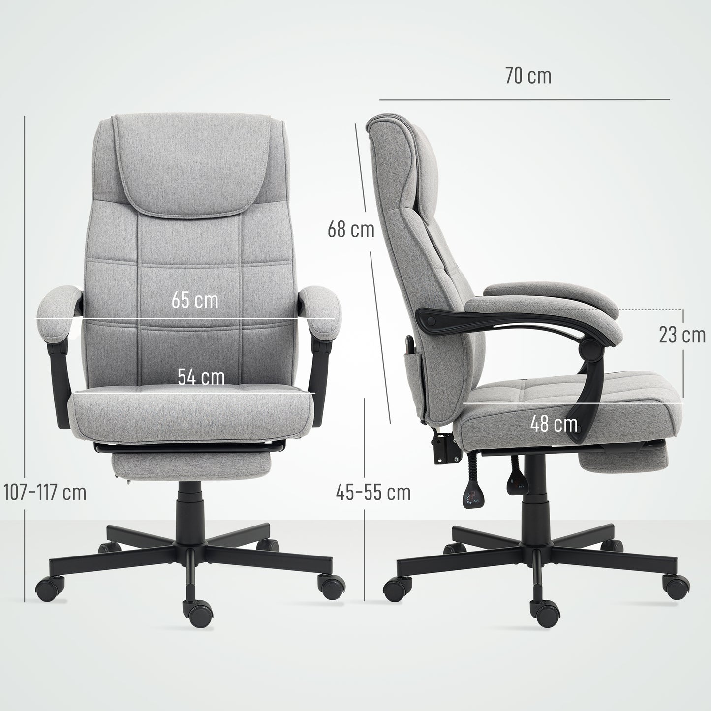 HOMCOM Bürostuhl mit Massagefunktion Ergonomischer Chefsessel mit Liegefunktion Fußstütze Grau