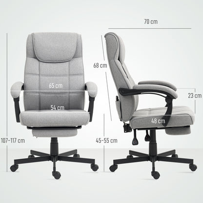 HOMCOM Bürostuhl mit Massagefunktion Ergonomischer Chefsessel mit Liegefunktion Fußstütze Grau