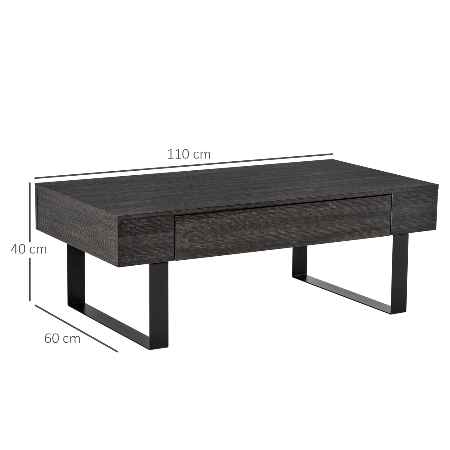 HOMCOM Couchtisch Wohnzimmertisch mit Schublade Modern Sofatisch mit Metallrahmen Beistelltisch Kaffeetisch für Wohnzimmer 110 x 60 x 40 سم، Dunkelgrau