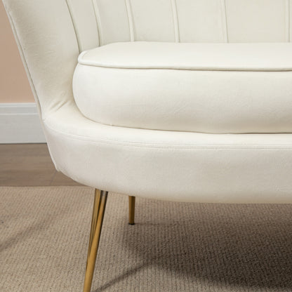 HOMCOM Vintage 2-Sitzer Sofa, Couch, Polstermöbel, Samtoptik, bis 150 kg, Creme/Gold