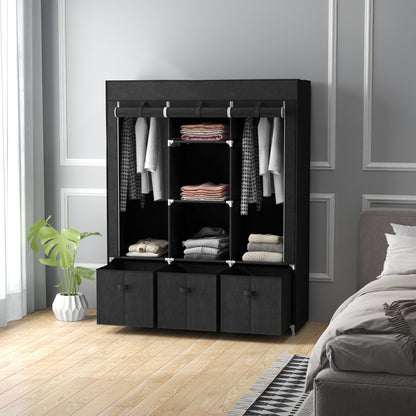 HOMCOM Stoffschrank aus Vlies, Faltschrank, inkl. 3 Schubladen, 125 cm x 43 cm x 162,5 cm, Schwarz