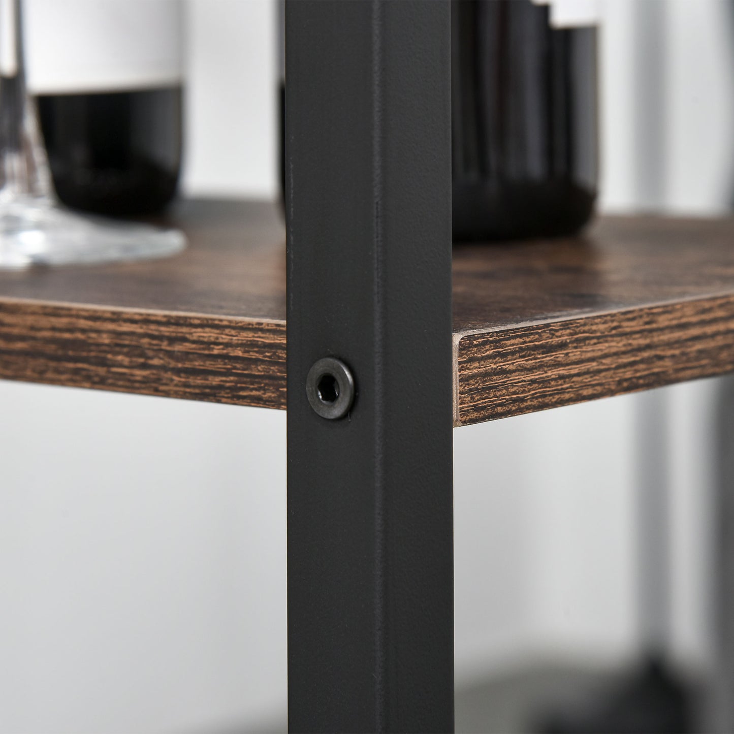 HOMCOM Bartisch-Set Stehtisch mit 2 Barhockern Essgruppe 3-teiliges Tischset Küchentresen mit Regale Spanplatte Stahl Rustikales Braun+Schwarz 109 x 60 x 100 cm