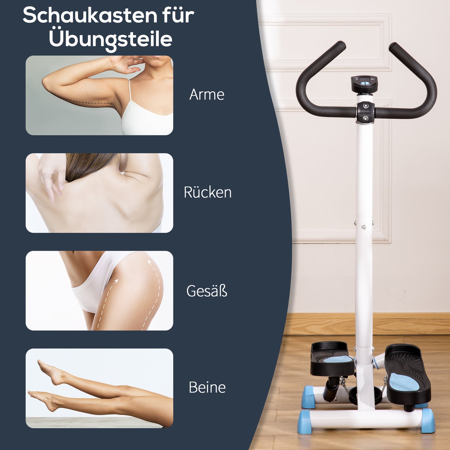 HOMCOM Stepper Fitnessgerät, LCD-Monitor, rutschfeste Pedale, Stahl und ABS, 55x44x108 cm, bis 100 kg