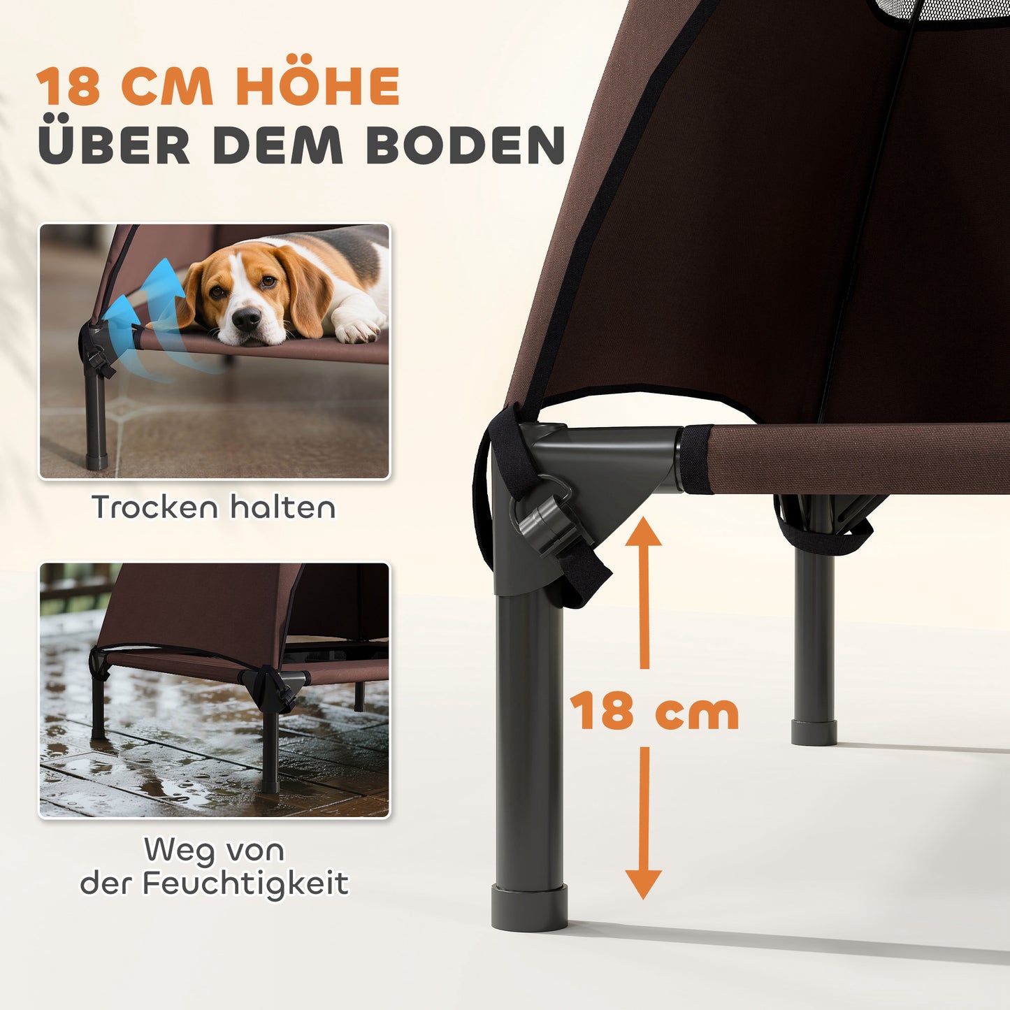 PawHut Hundeliege Outdoor mit Dach, Erhöhtes Hundebett für Mittelgroße Hunde, 76 x 61 x 71cm, Kaffee