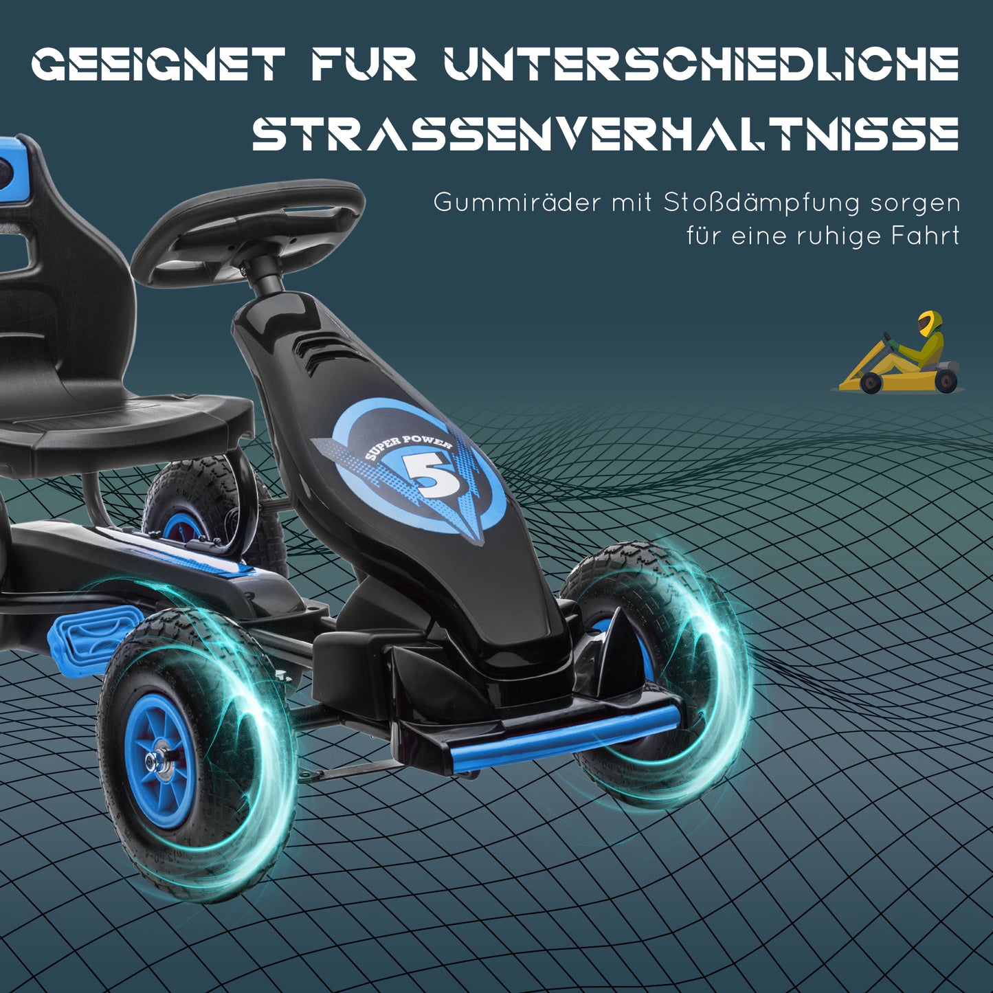 HOMCOM Kinder-Gokart, mit Pedalen, verstellbarem Sitz, In- und Outdoor, ab 5 Jahren, blau+schwarz, 121 x 58 x 61 cm