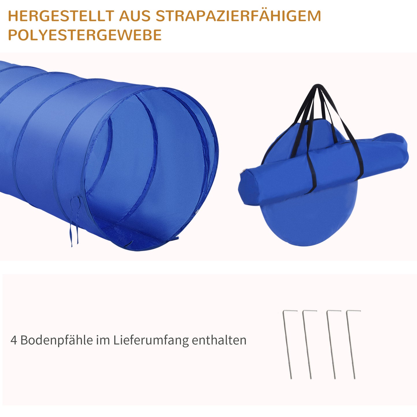 PawHut Agility Set Hunde 5-teiliges Agility-Ausrüstung for Hundetraining Steckhürdenset mit Hundetunnel 4 Slalomstangen höhenverstellbar Hürden Pause-Box Tragetasche Agilityset for Spele Training