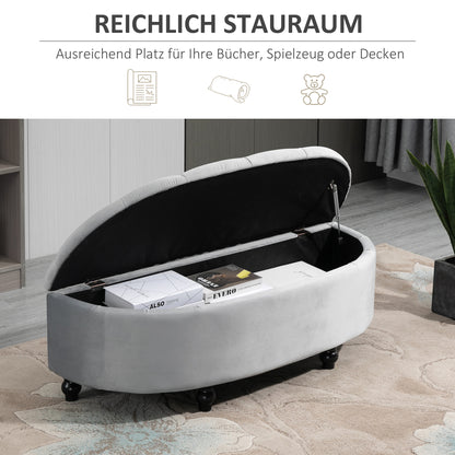 HOMCOM Sitzbank mit Stauraum Polsterbank mit Samtoptik, geöffnetem Deckel Sitztruhe mit Holzbeine, Truhenbank für Wohnzimmer Flur Schlafzimmer 120 x 46 x 42 cm, Grau