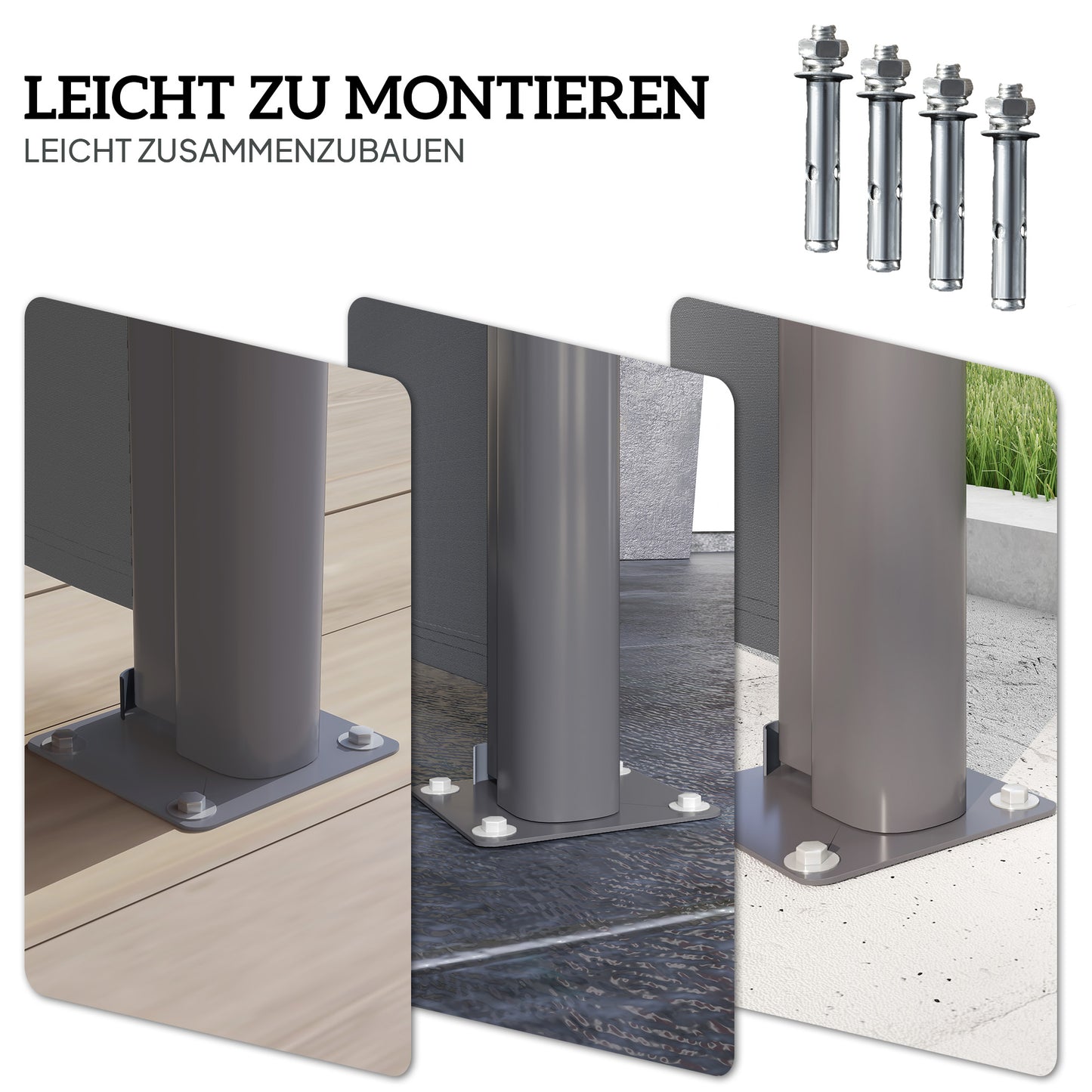 Outsunny Seitenmarkise ausziehbar blickdicht Sichtschutz mit Wandhalterung Beschichtung 300x180cm Dunkelgrau