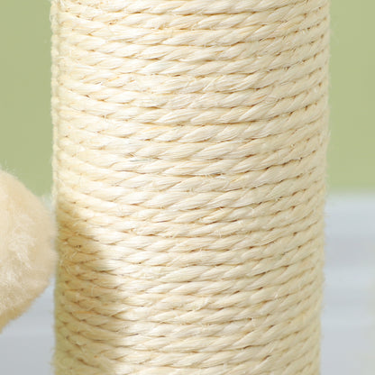 PawHut Katzen-Kratzbaum, 49 cm, Sisal-Kratzpfosten, Kugelbahn, Spielball, Spielfeder, 4-in-1-Design, Eiche, Weiß
