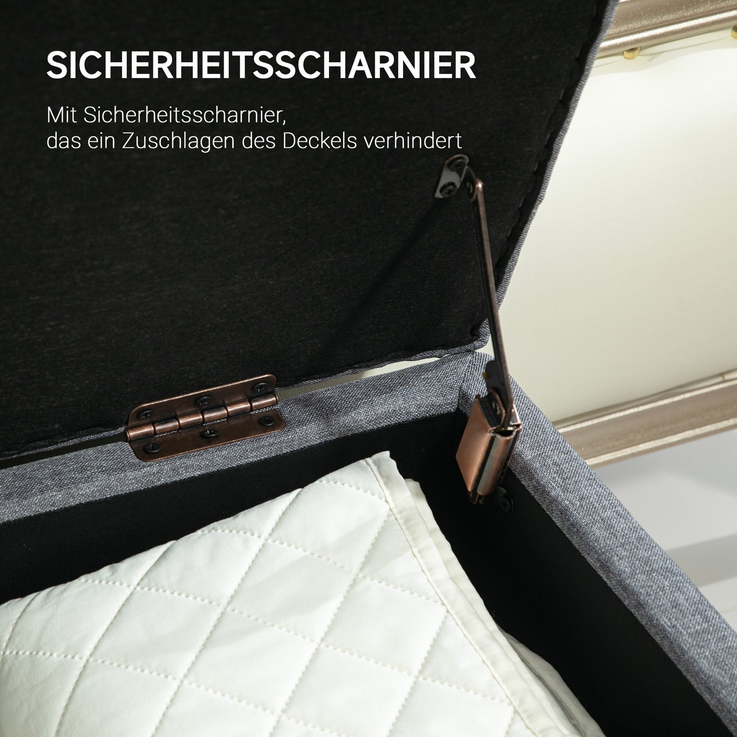 HOMCOM Sitzbank، Polsterbank mit Stauraum، leinenartiges البوليستر، Kautschukholz، 100 × 40 × 44 سم، Hellgrau