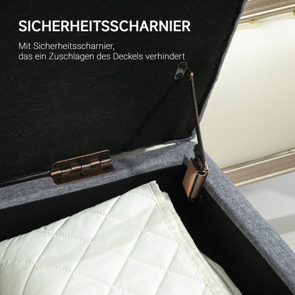 HOMCOM Sitzbank، Polsterbank mit Stauraum، leinenartiges البوليستر، Kautschukholz، 100 × 40 × 44 سم، Hellgrau