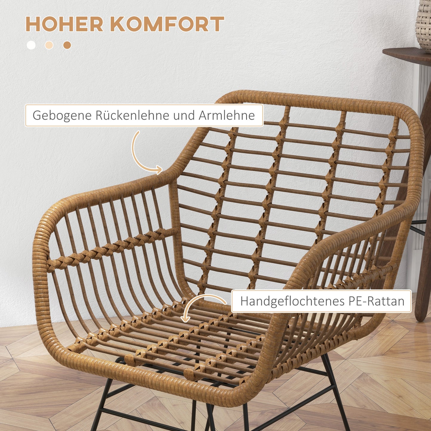 HOMCOM 2-er-Set Stühle im Boho-Stil، Küchenstühle، PE-Rattan، 56 x 60 x 79 سم، Natur + Schwarz