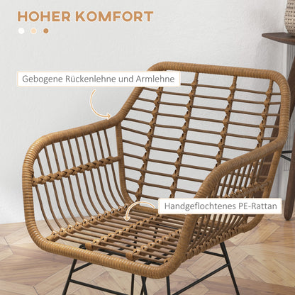 HOMCOM 2-er-Set Stühle im Boho-Stil، Küchenstühle، PE-Rattan، 56 x 60 x 79 سم، Natur + Schwarz