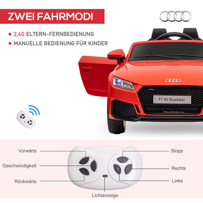 HOMCOM Audi Kinder Elektroauto 12V mit 2,4G Fernbedienung, Musik, Hupe, Elektrofahrzeug mit LED-Leuchte, USB/MP3-Anschluss, Rückwärtsfunktion, für Kinder 3-5 Jahre, Rot