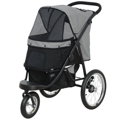PawHut Hundebuggy, Haustierwagen für kleine Hunde und Katzen, mit Aufbewahrungskorb, Ein-Klick-Faltdesign, Grau