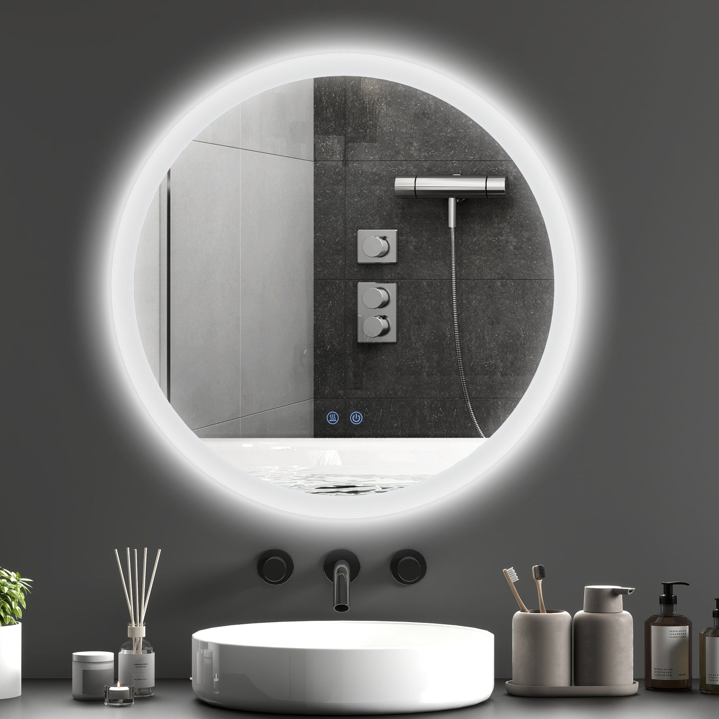 kleankin Badezimmerspiegel Badspiegel mit LED-Licht Berührungssensor Antibeschlagfunktion