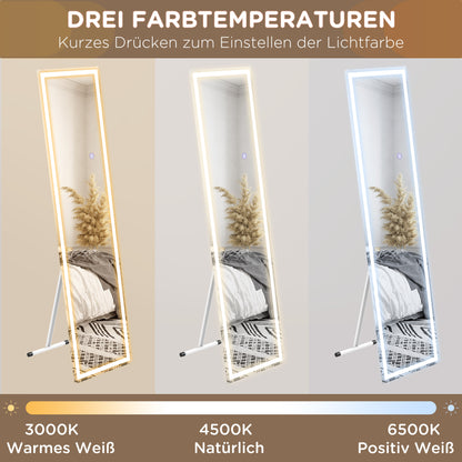 HOMCOM Standspiegel Wandspiegel Ganzköprerspiegel، مع مصابيح LED، 40 سم × 150 سم، فايس + سيلبر