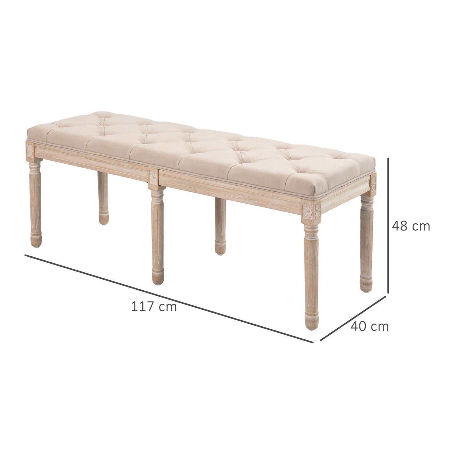 HOMCOM Sitzbank Vintagedesign Vintagebank, Knopfheftung, gedrechselte Beine, Shabby Chic, Creme + Weiß
