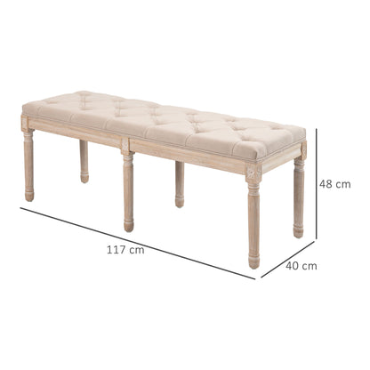 HOMCOM Sitzbank Vintagedesign Vintagebank, Knopfheftung, gedrechselte Beine, Shabby Chic, Creme + Weiß