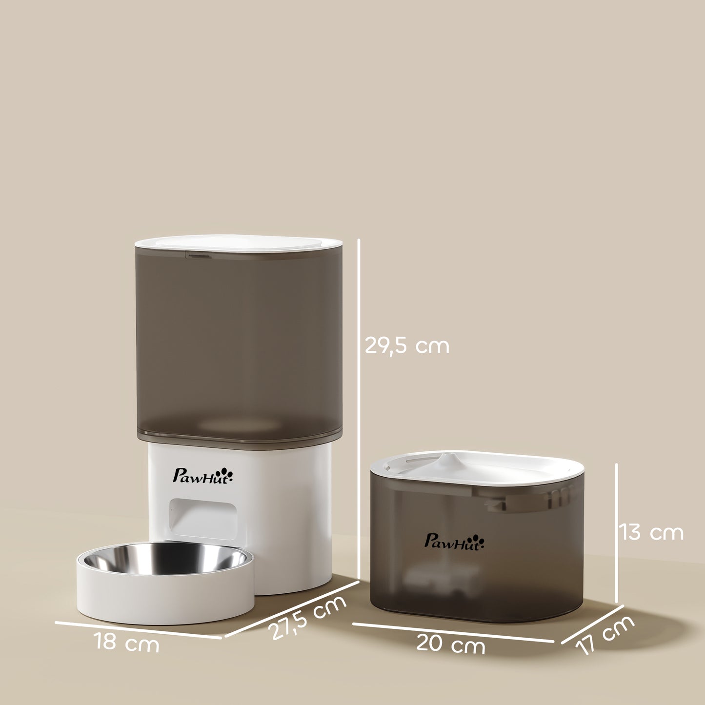 PawHut Automatischer Futterspender und 2,5 L Wasserspender für kleine Hunde, Katzen Weiß