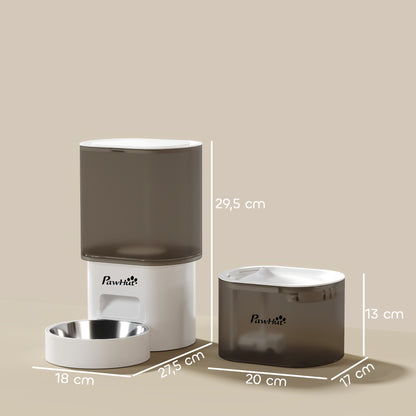 PawHut Automatischer Futterspender und 2,5 L Wasserspender für kleine Hunde, Katzen Weiß