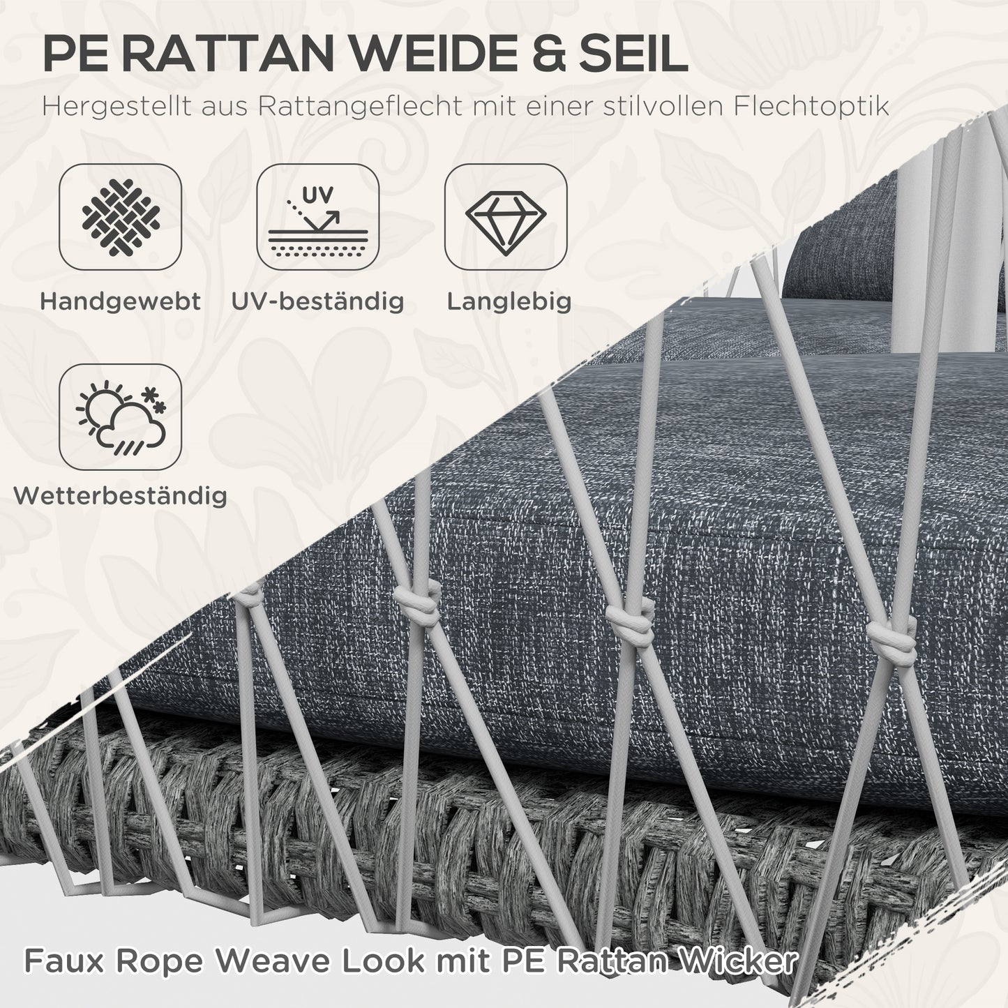 Outsunny Gartengarnitur, 4-teilig, Schaukelfunktion, Sitzauflagen, Polyrattan, Metallgestell, Grau