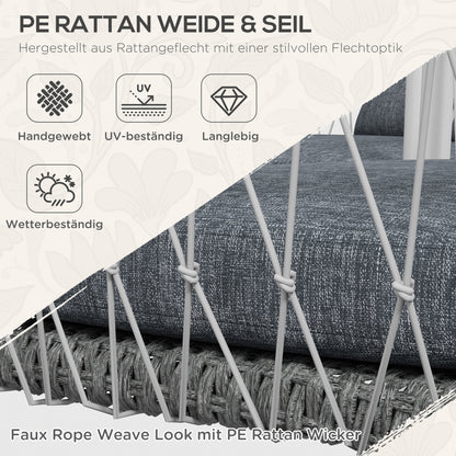 Outsunny Gartengarnitur, 4-teilig, Schaukelfunktion, Sitzauflagen, Polyrattan, Metallgestell, Grau