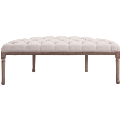 HOMCOM Polsterbank Sitzbank Lounge Sitzhocker Vintage Retro mit Knöpfen Sofa Couch Leinen + Holz beige 140,5 x 51 x 48 cm