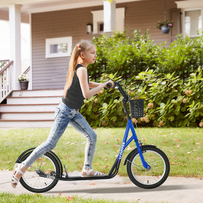 HOMCOM Kinderroller، سكوتر مع بريمسي، إنكل. Korb، höhenverstellbar، للأطفال من عمر 5 إلى 12 عامًا، أزرق+أسود