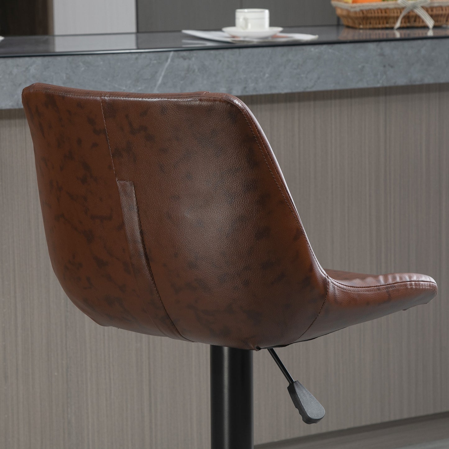 HOMCOM 2er-Set Barhocker Barhocker Barstühle, höhenverstellbar, inkl. Fußstütze, 46,5cm x 50cm x 108cm, Schwarz + Braun