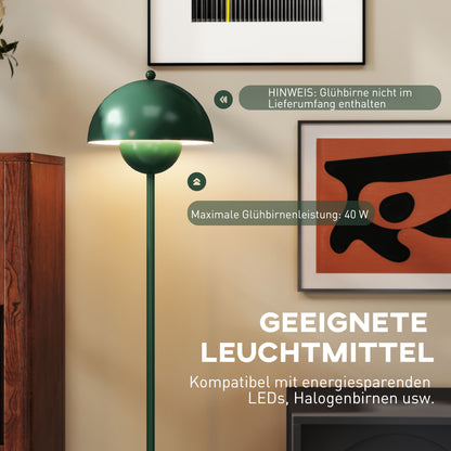 HOMCOM Stehlampe, runder Schirm, Fußschalter, langes Kabel, eleganter Look, Stahl, Grün