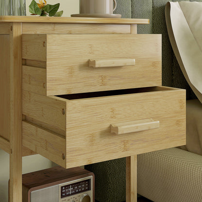 HOMCOM Nachtschrank, 2er-Set, Skandi-Design, Bambus, 2 Schubladen & Regal, 40x34x60cm