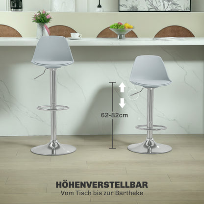 HOMCOM 2er-Set Barhocker, Barstühle, Drehstühle mit Lehne, höhenverstellbar, bis 120 kg belastbar, 42 x 38 x 82-104 cm, Grau