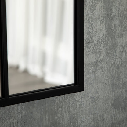 HOMCOM Wandspiegel, Fenster-Design, Flurspiegel, Metallrahmen, 70x50 cm, Schwarz