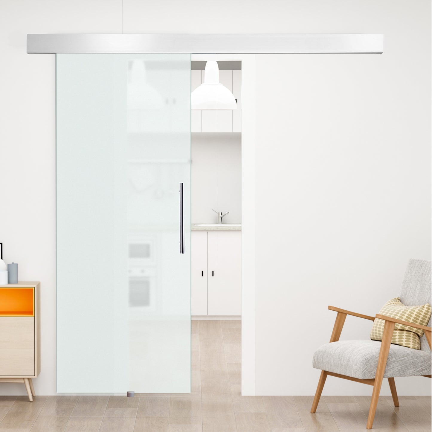 HOMCOM Glasschiebetür mit Griffstange, einseitig satiniert, 90 x 205 cm