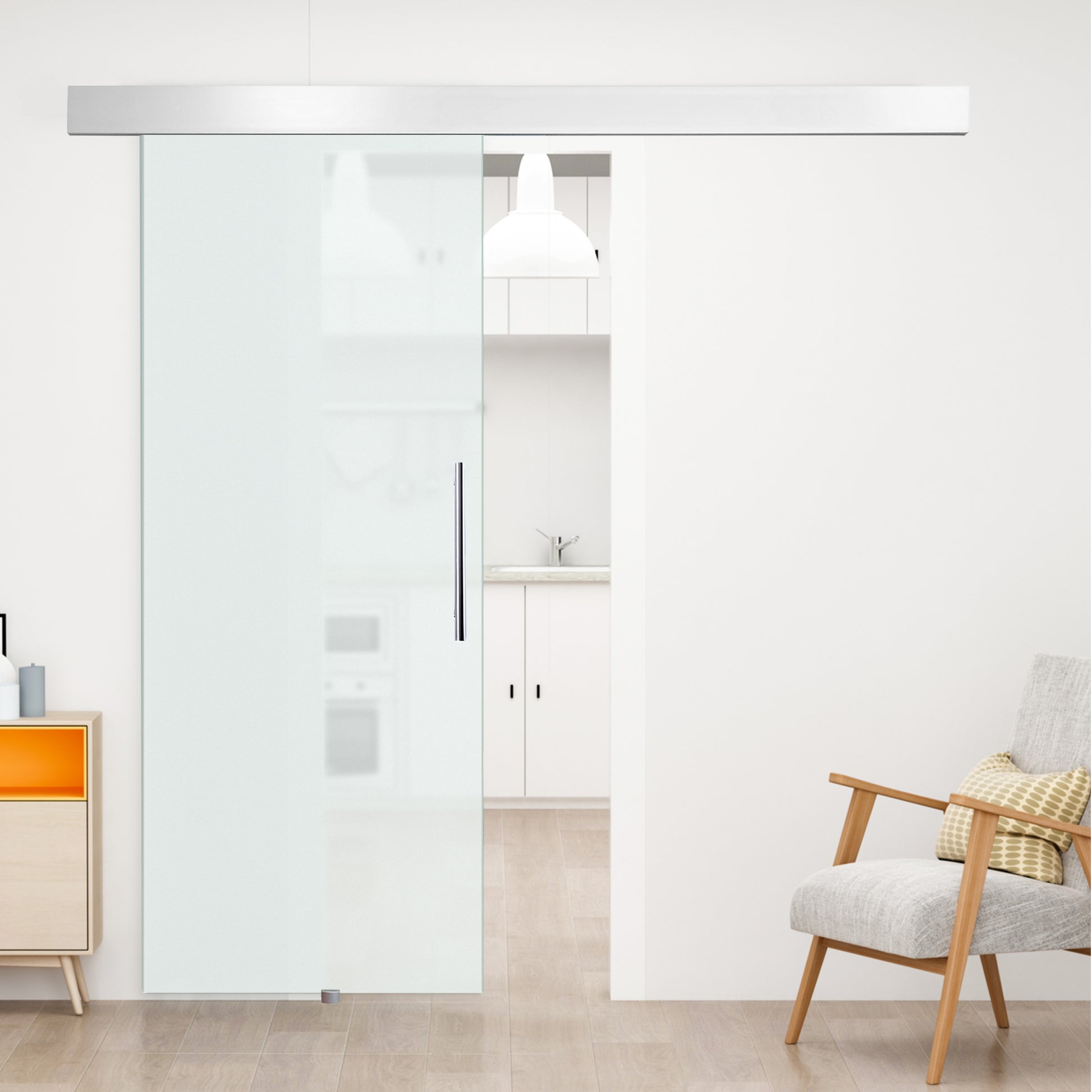 HOMCOM Glasschiebetür mit Griffstange, einseitig satiniert, 90 x 205 cm