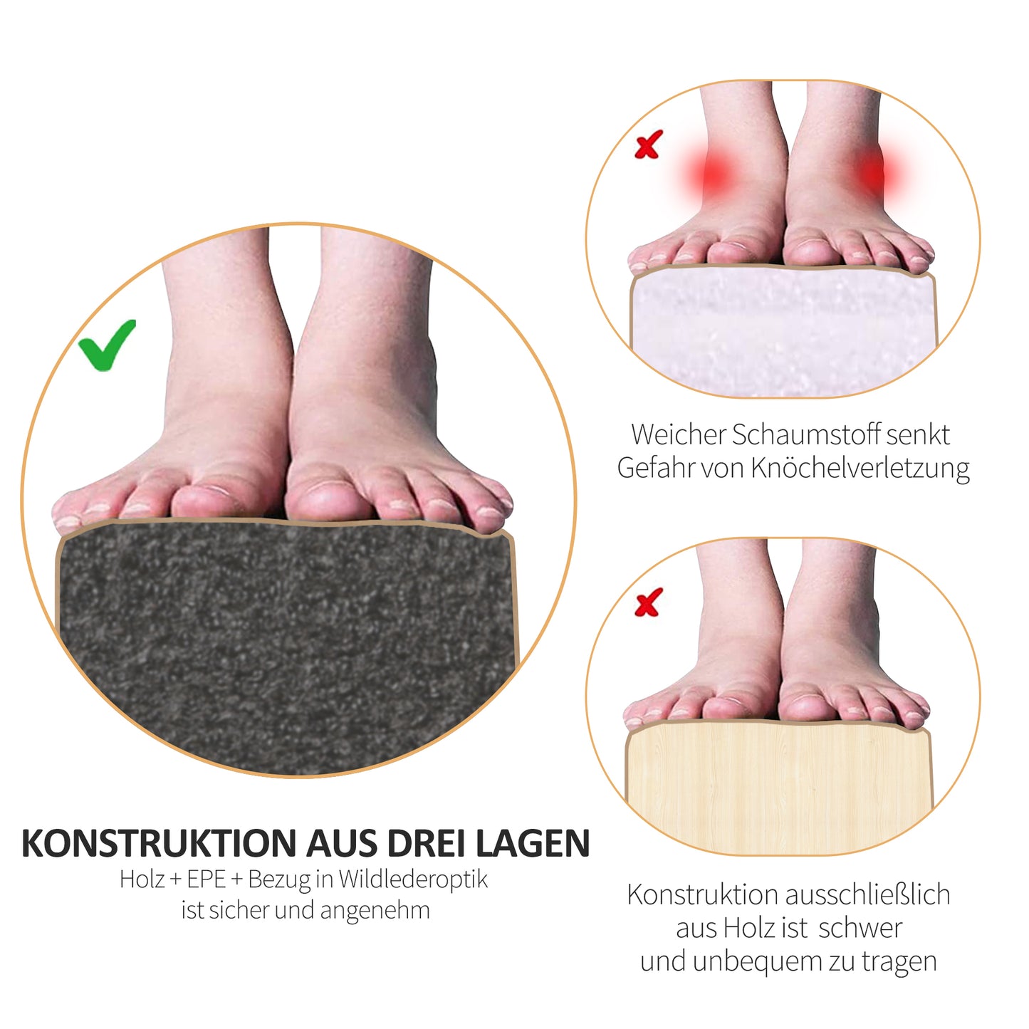 HOMCOM Faltbarer Schwebebalken, rutschfest, Wildlederbezug, robustes Holz, 210 x 10 x 6,5 cm, Braun