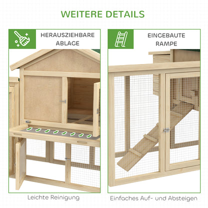 PawHut Hühnerstall mit Freigehege, inkl. Nistkasten, Rampe und Bodenwanne Tannenholz Naturholz